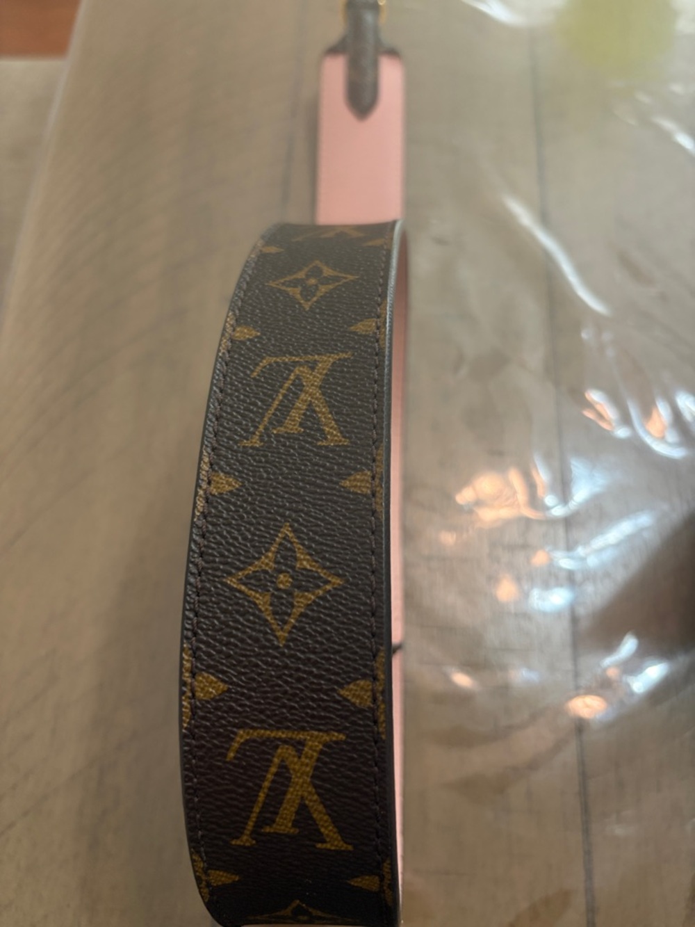 Louis Vuitton Monogram Brown Strap with Pink Leather Backing